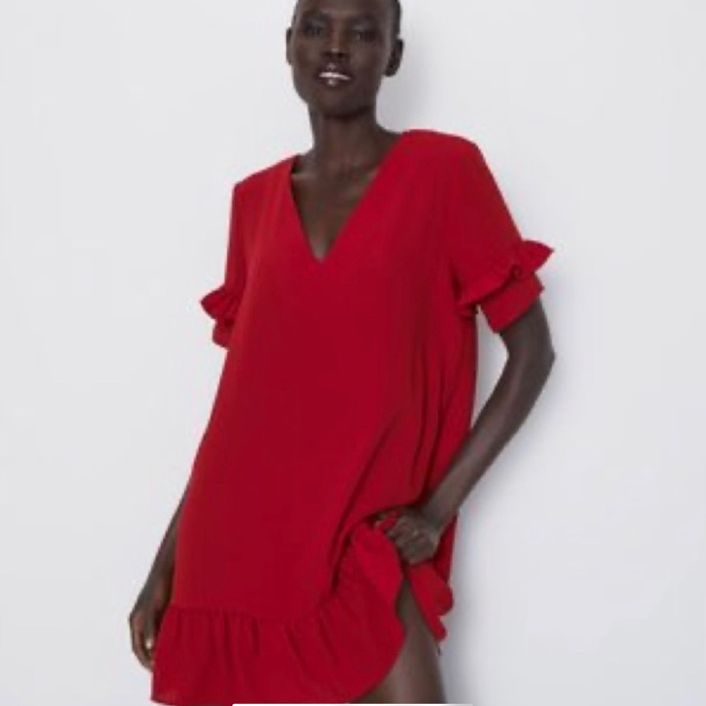 Zara Scarlet Mini Dress with Ruffle Detail